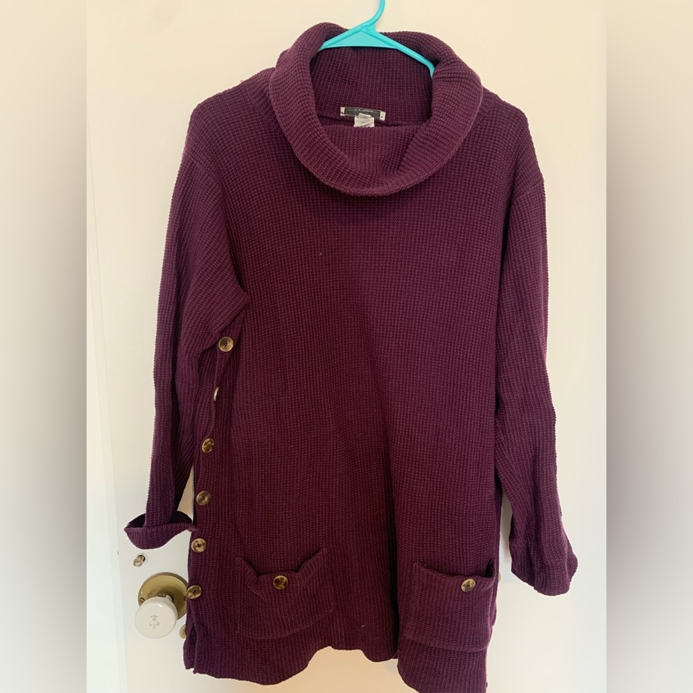 Cozy Women's Plum Cowl Neck Sweater with Button Detail